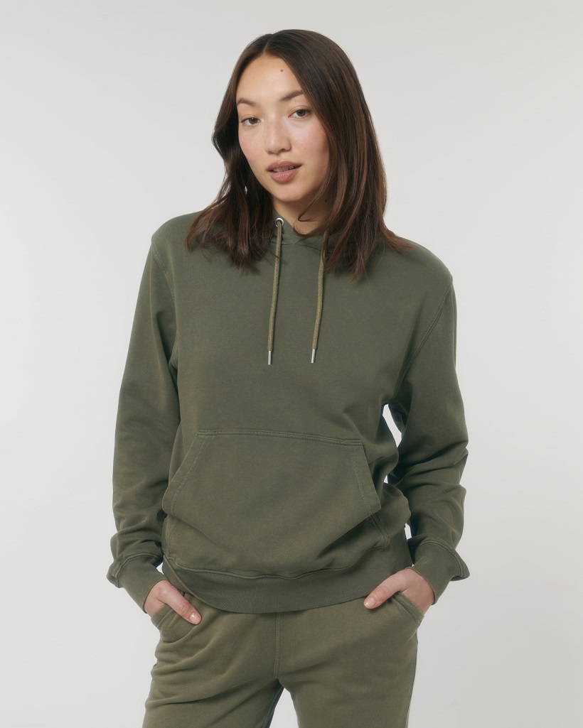 Sweat à capuche ARCHER VINTAGE unisexe médium fit en terry effet délavé Stanley Stella Femme G. dyed Khaki